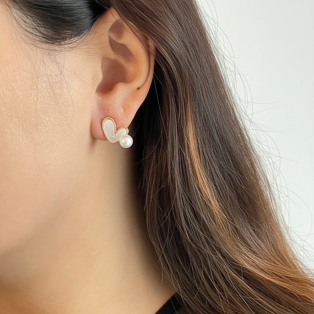 Pearl Heart Stud Earrings