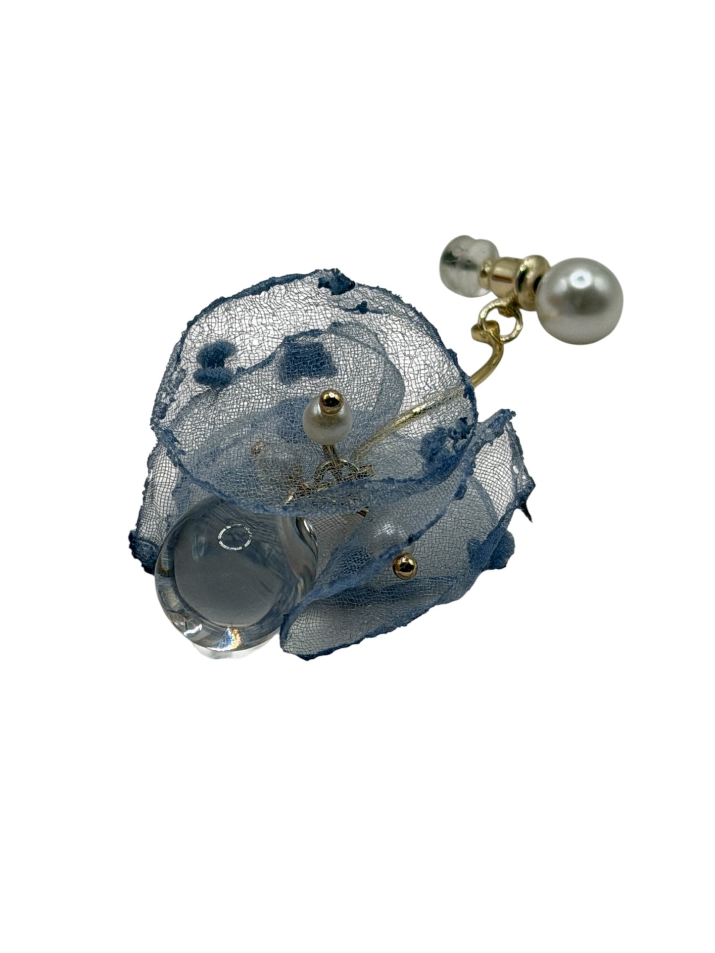 Mist Blue Polka Dot Organza Drop Earrings
