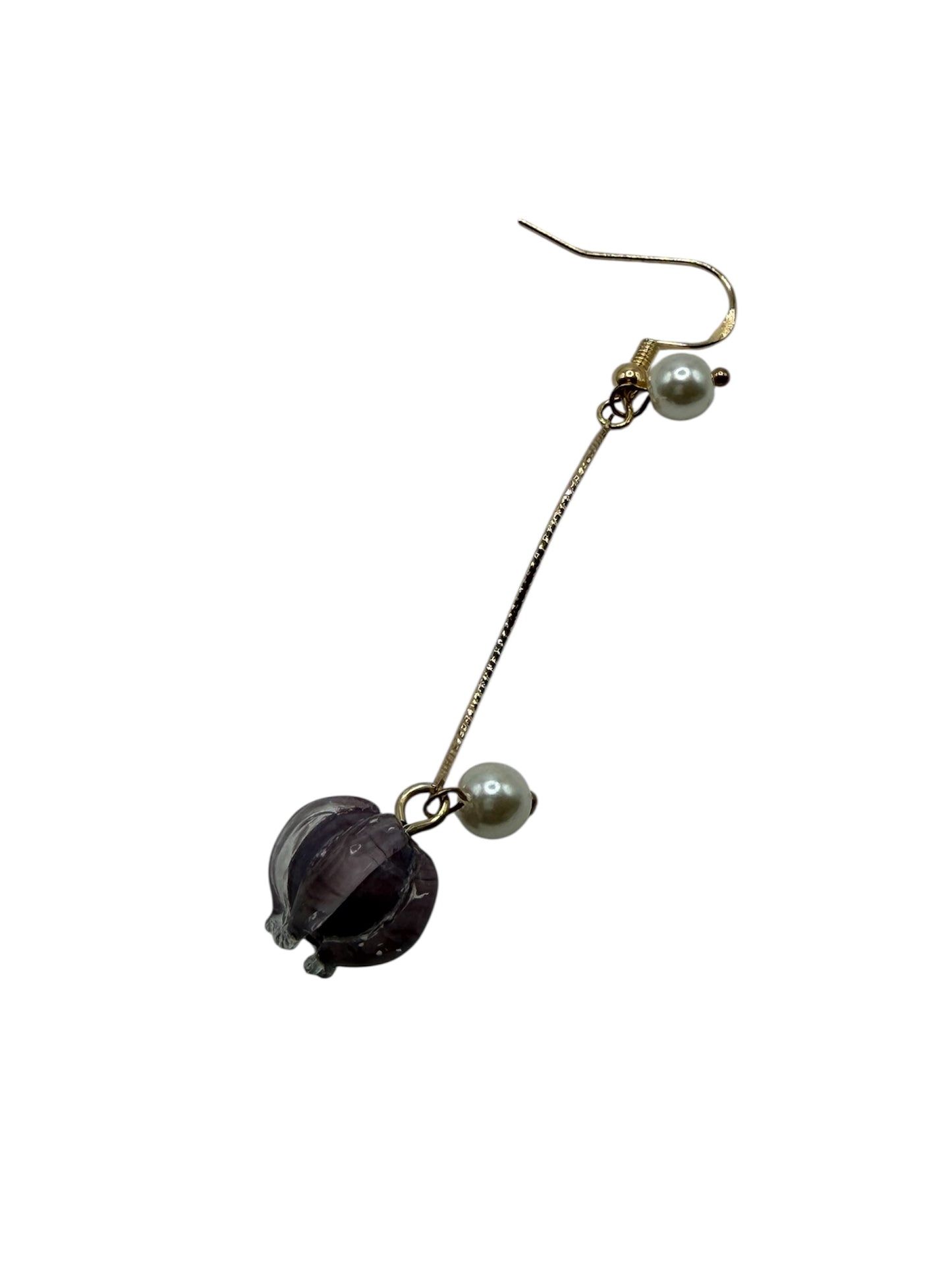 Vine Curve Purple Glass Flower Earrings