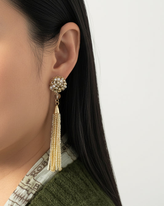 Pearl Cluster Tassel Earrings