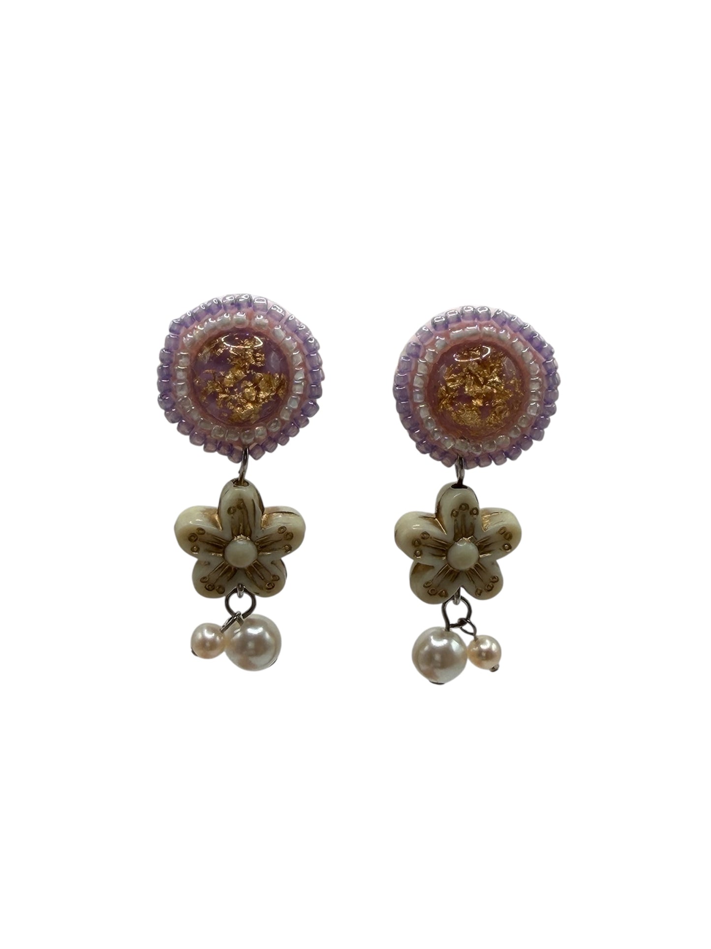 Beaded Floral Pearl Drop Earrings