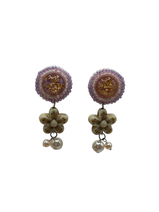 Beaded Floral Pearl Drop Earrings