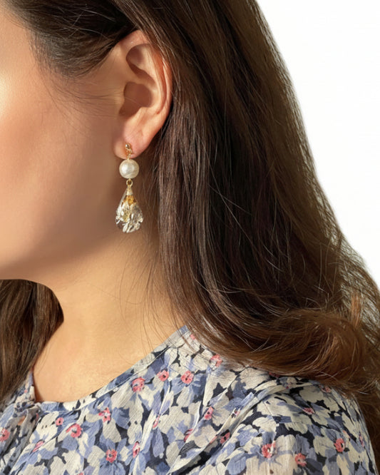 Real Flower Teardrop Pearl Earrings