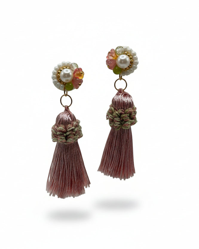 Pearl Beaded Tassel Earrings