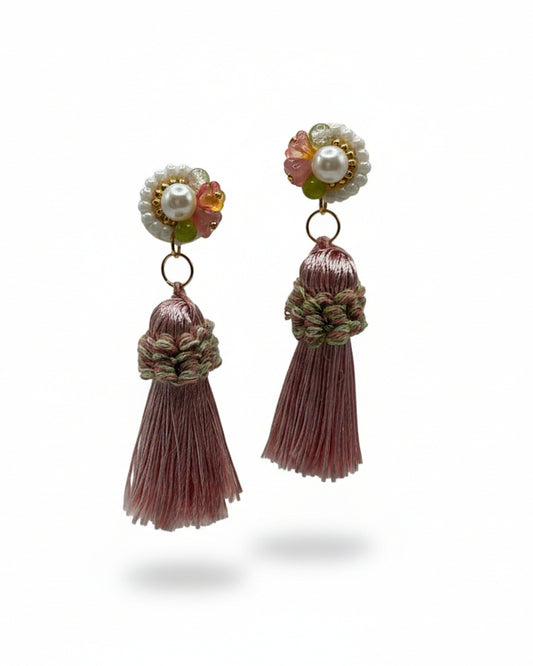 Pearl Beaded Tassel Earrings