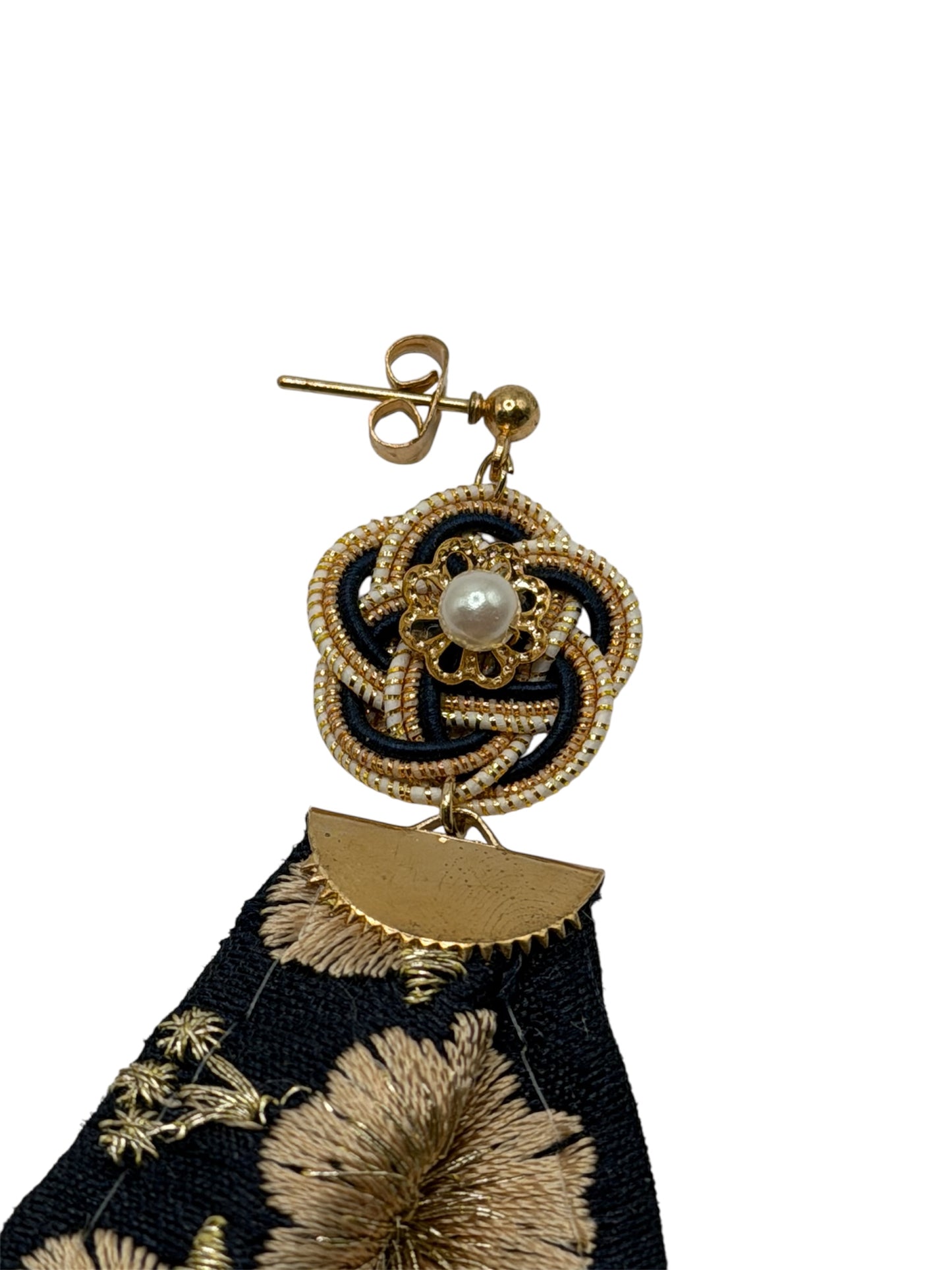 Japanese Mizuhiki Pearl Fan Earrings