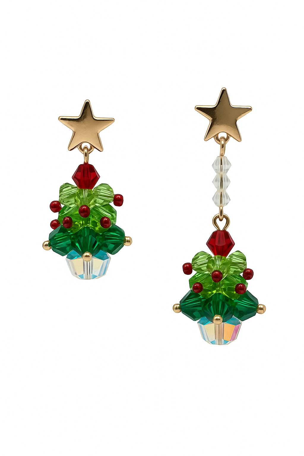“A Different Christmas” Asymmetric Crystal Tree Earrings