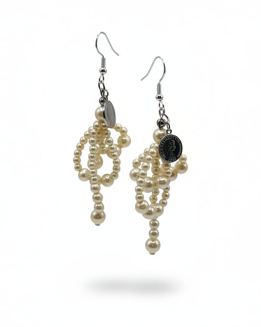 ivory faux pearl drop earrings with 925 silver hooks and silver-tone charm detail