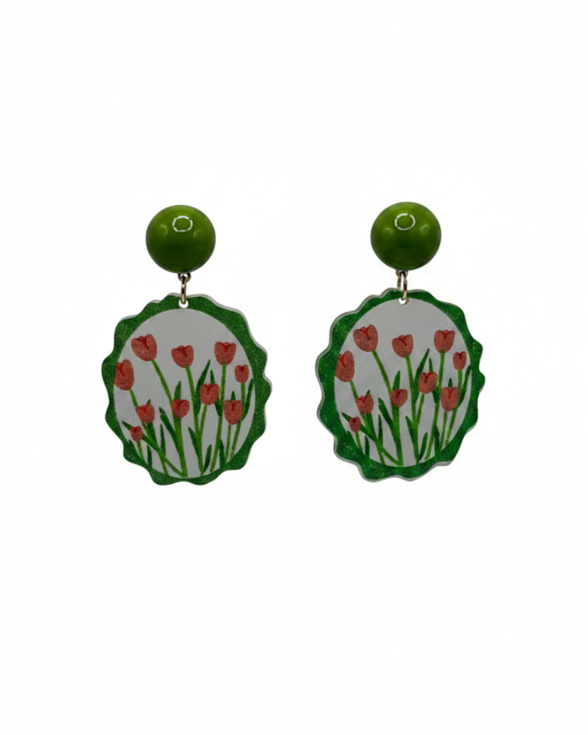 Orecchini in resina a forma di tulipano verde