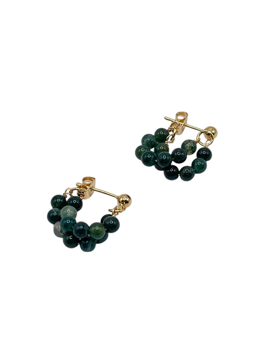 Verdant Agate Mini Hoop Stud Earrings