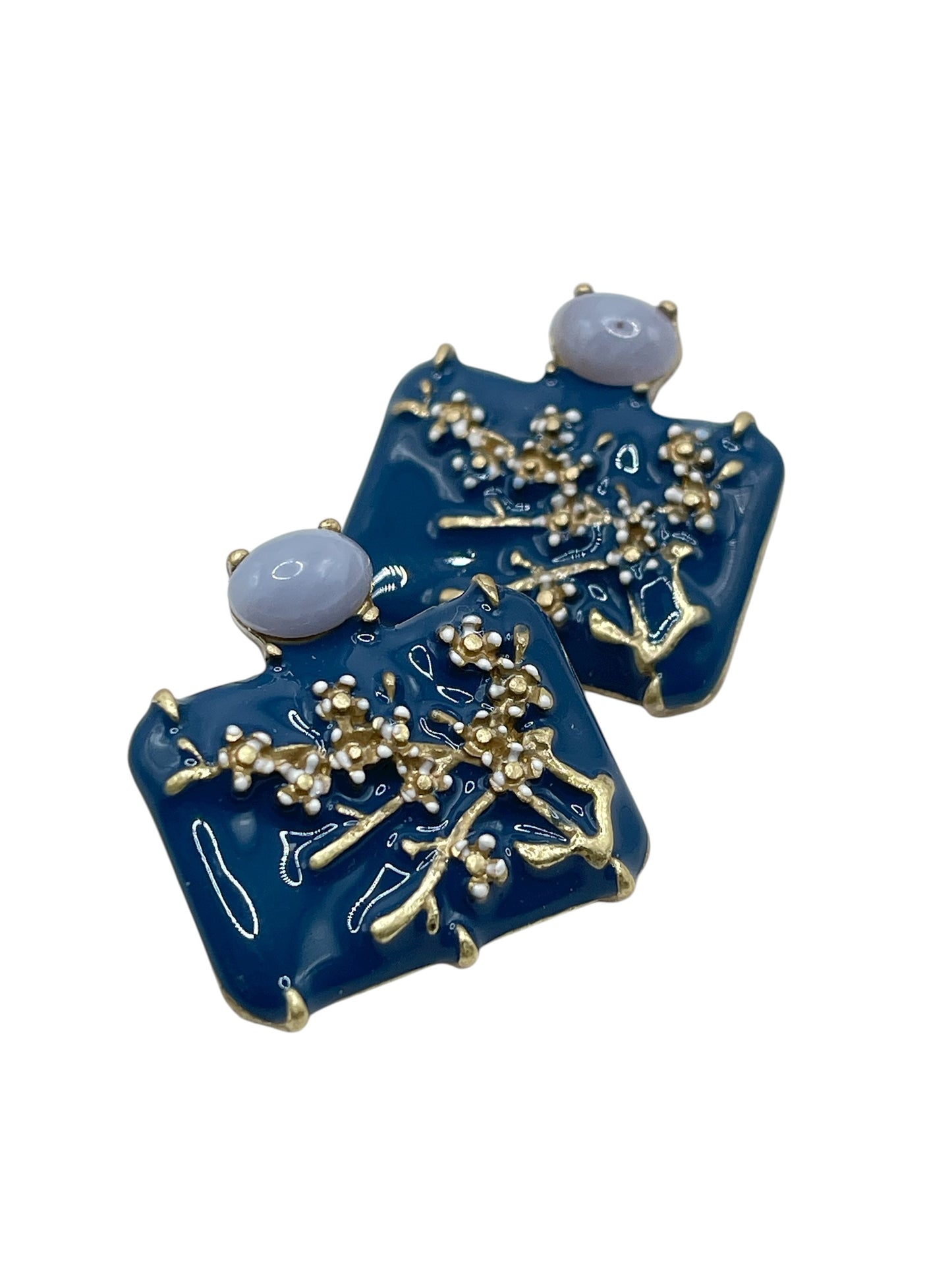 Wintersweet Enamel Plaque Stud Earrings