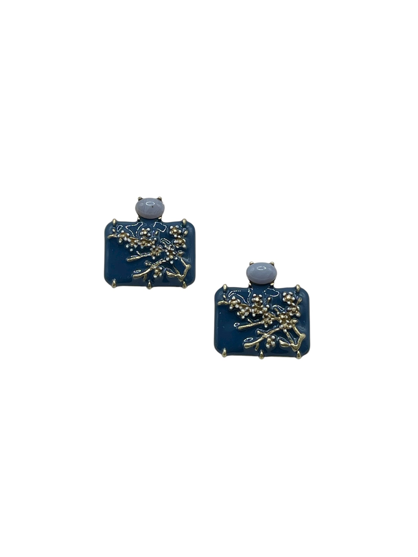 Wintersweet Enamel Plaque Stud Earrings
