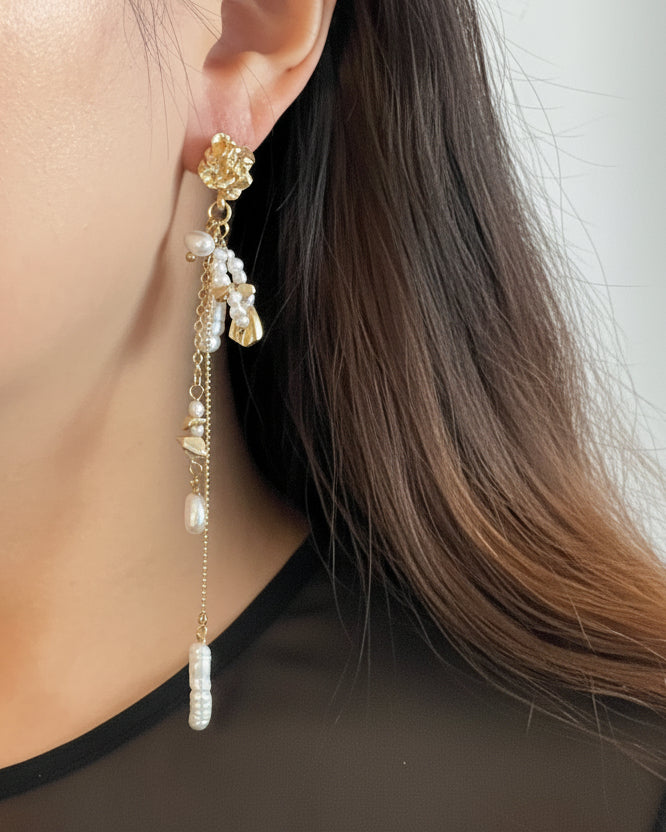 Asymmetric Baroque Pearl Drop Earrings