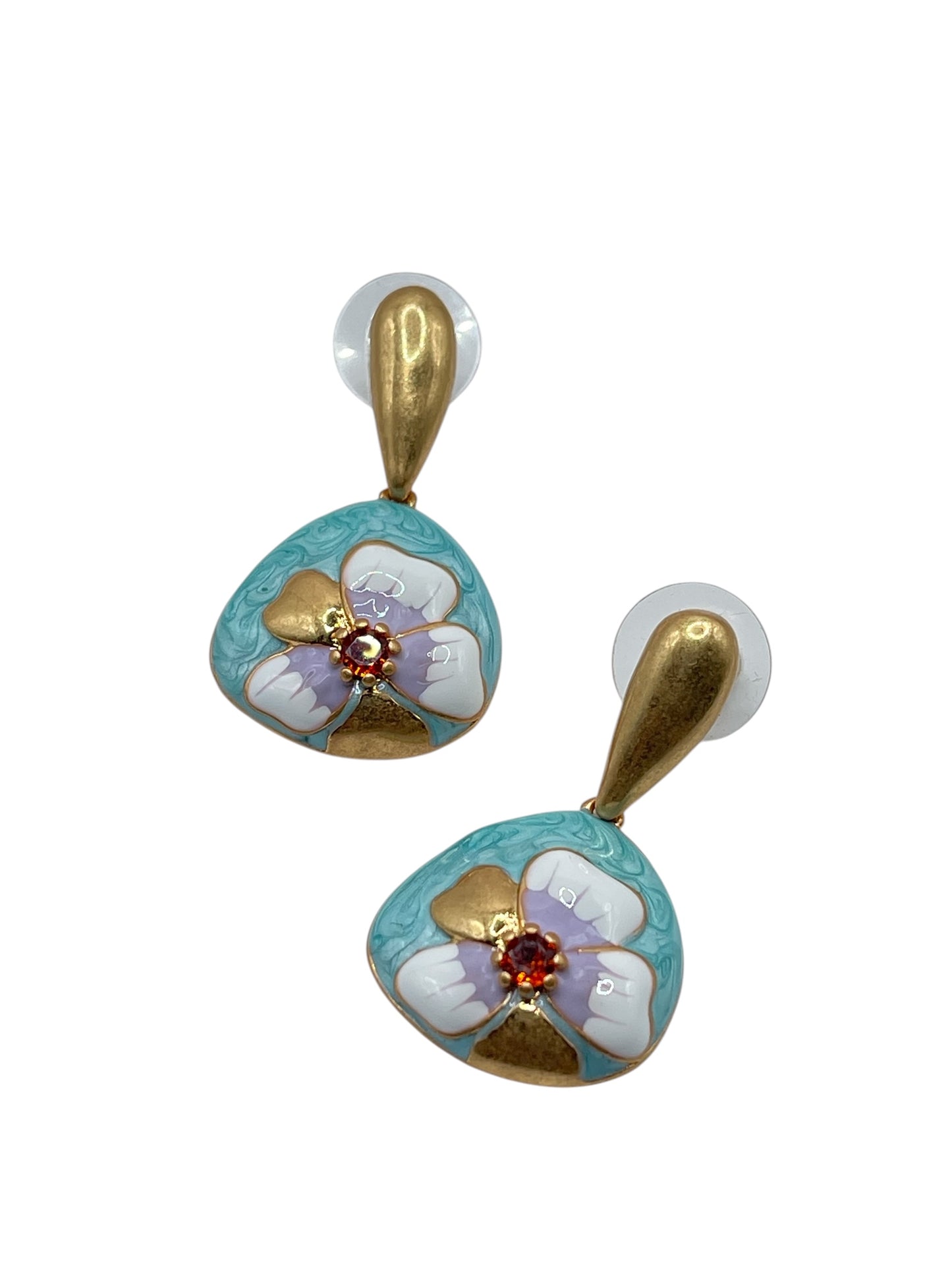 Vintage Court Turquoise Enamel Flower Drop Earrings