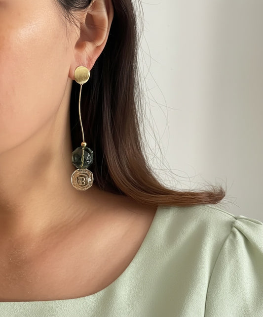 Deep Green Bubble Glass Long Earrings