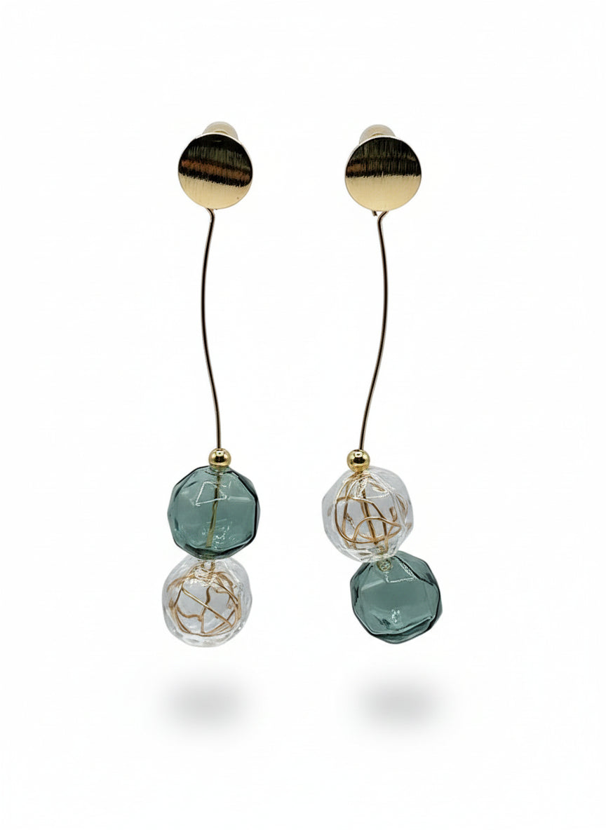 Deep Green Bubble Glass Long Earrings