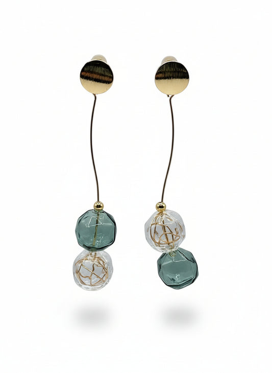 Deep Green Bubble Glass Long Earrings