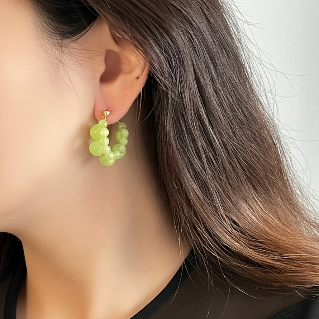 Green Grape Cluster Bead Earrings