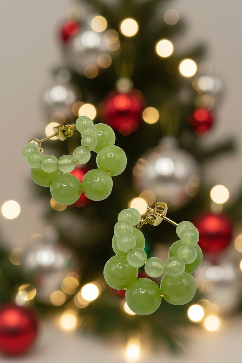 Green Grape Cluster Bead Earrings