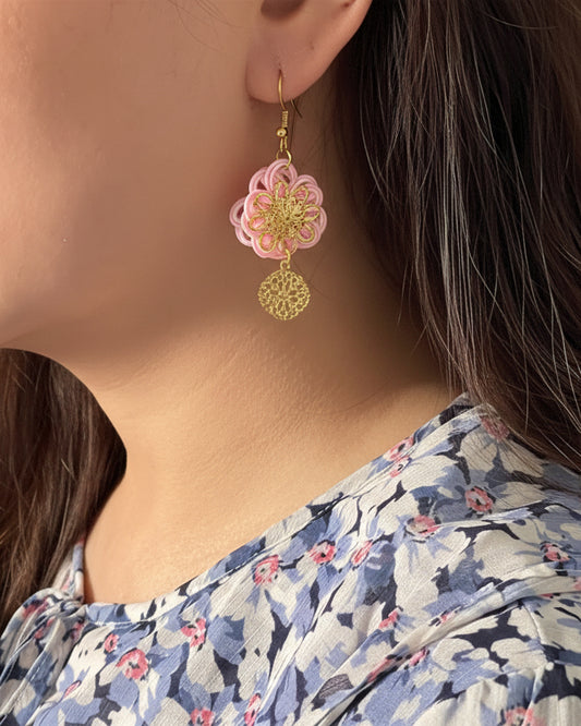 Japanese Pink Floral Drop Earrings