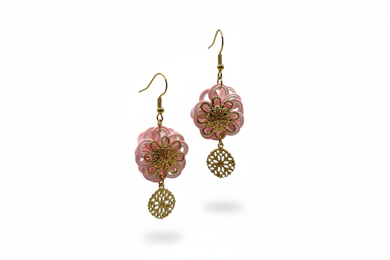 Japanese Pink Floral Drop Earrings
