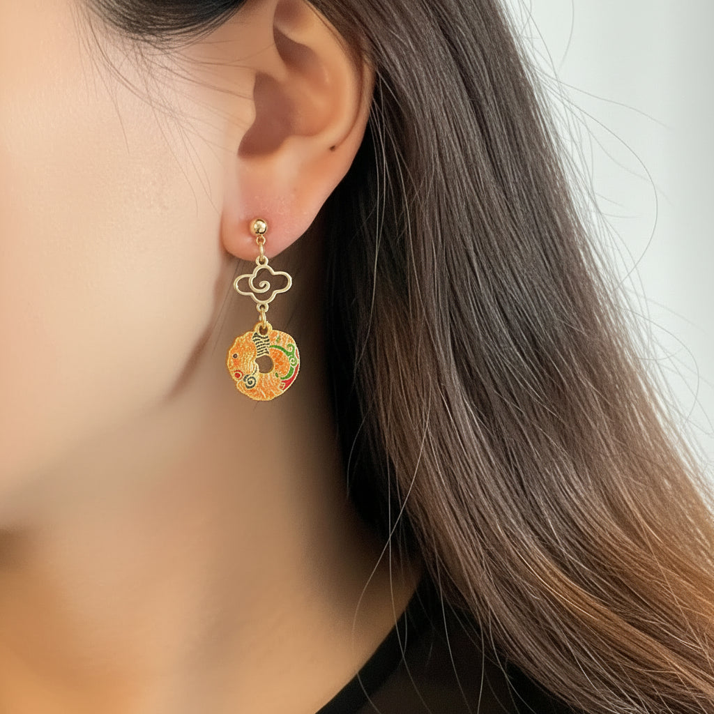 Imperial Dragon Cloud Enamel Drop Earrings