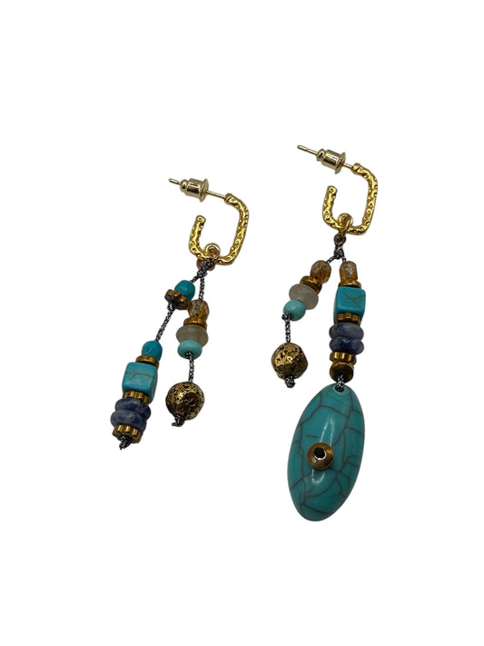 Tibetan Style Asymmetric Turquoise Tassel Earrings